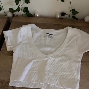 Garage White V-Neck Ribbed Tee